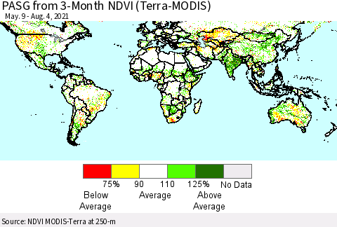 World PASG from 3-Month NDVI (Terra-MODIS) Thematic Map For 7/28/2021 - 8/4/2021