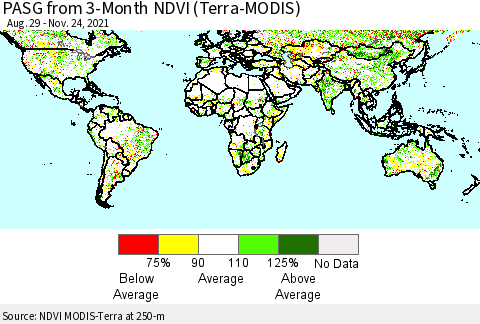 World PASG from 3-Month NDVI (Terra-MODIS) Thematic Map For 11/17/2021 - 11/24/2021