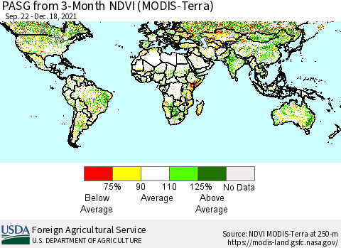 World PASG from 3-Month NDVI (Terra-MODIS) Thematic Map For 12/11/2021 - 12/20/2021