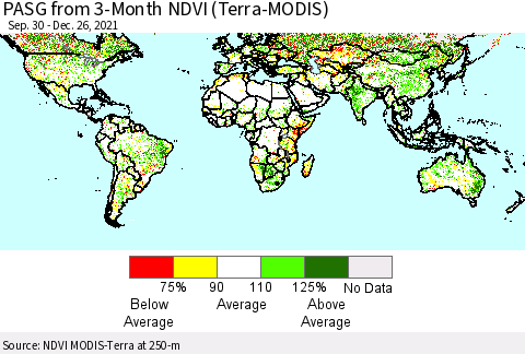 World PASG from 3-Month NDVI (Terra-MODIS) Thematic Map For 12/19/2021 - 12/26/2021