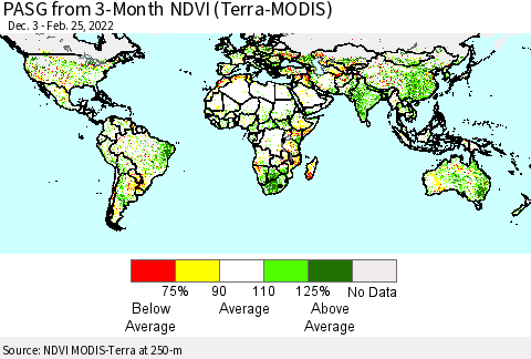 World PASG from 3-Month NDVI (Terra-MODIS) Thematic Map For 2/18/2022 - 2/25/2022