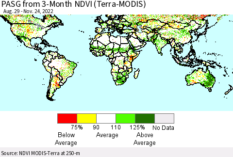 World PASG from 3-Month NDVI (Terra-MODIS) Thematic Map For 11/17/2022 - 11/24/2022