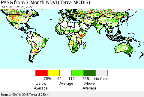 World PASG from 3-Month NDVI (Terra-MODIS) Thematic Map For 12/19/2022 - 12/26/2022