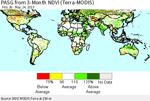 World PASG from 3-Month NDVI (Terra-MODIS) Thematic Map For 5/17/2023 - 5/24/2023