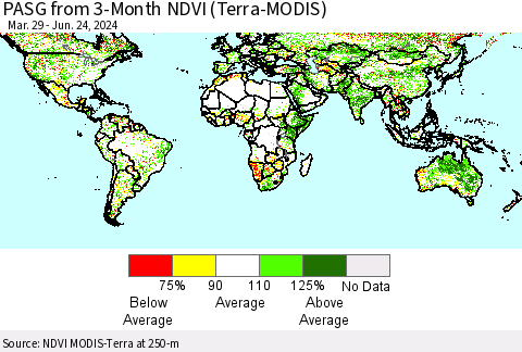 World PASG from 3-Month NDVI (Terra-MODIS) Thematic Map For 6/17/2024 - 6/24/2024