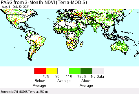 World PASG from 3-Month NDVI (Terra-MODIS) Thematic Map For 10/23/2024 - 10/30/2024