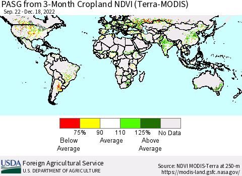 World PASG from 3-Month Cropland NDVI (Terra-MODIS) Thematic Map For 12/11/2022 - 12/20/2022