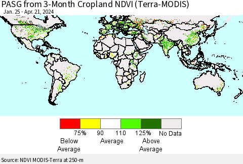 World PASG from 3-Month Cropland NDVI (Terra-MODIS) Thematic Map For 4/14/2024 - 4/21/2024