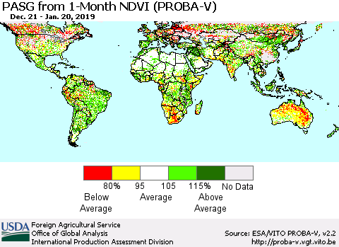 World PASG from 1-Month NDVI (PROBA-V) Thematic Map For 1/11/2019 - 1/20/2019