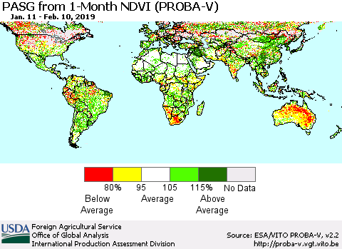 World PASG from 1-Month NDVI (PROBA-V) Thematic Map For 2/1/2019 - 2/10/2019