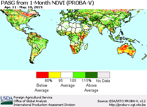 World PASG from 1-Month NDVI (PROBA-V) Thematic Map For 5/1/2019 - 5/10/2019
