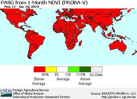 World PASG from 1-Month NDVI (PROBA-V) Thematic Map For 6/1/2019 - 6/10/2019