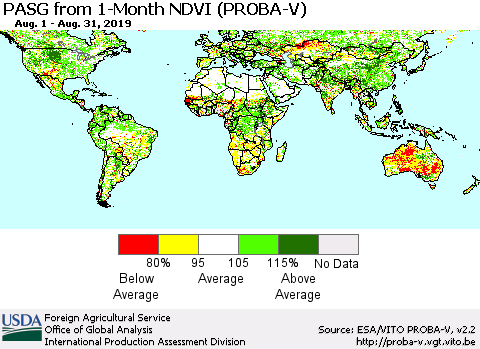 World PASG from 1-Month NDVI (PROBA-V) Thematic Map For 8/21/2019 - 8/31/2019