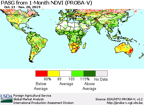 World PASG from 1-Month NDVI (PROBA-V) Thematic Map For 11/11/2019 - 11/20/2019