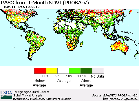 World PASG from 1-Month NDVI (PROBA-V) Thematic Map For 12/1/2019 - 12/10/2019