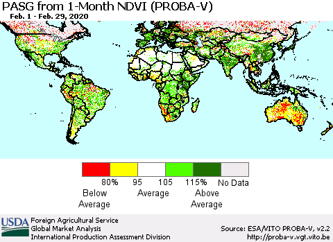 World PASG from 1-Month NDVI (PROBA-V) Thematic Map For 2/21/2020 - 2/29/2020