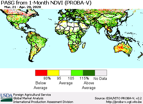 World PASG from 1-Month NDVI (PROBA-V) Thematic Map For 4/11/2020 - 4/20/2020
