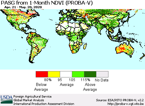 World PASG from 1-Month NDVI (PROBA-V) Thematic Map For 5/11/2020 - 5/20/2020