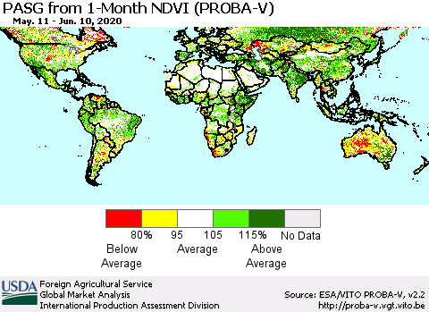 World PASG from 1-Month NDVI (PROBA-V) Thematic Map For 6/1/2020 - 6/10/2020