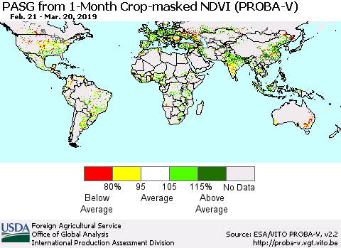 World PASG from 1-Month Crop-masked NDVI (PROBA-V) Thematic Map For 3/11/2019 - 3/20/2019
