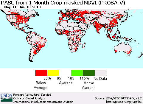 World PASG from 1-Month Crop-masked NDVI (PROBA-V) Thematic Map For 6/1/2019 - 6/10/2019
