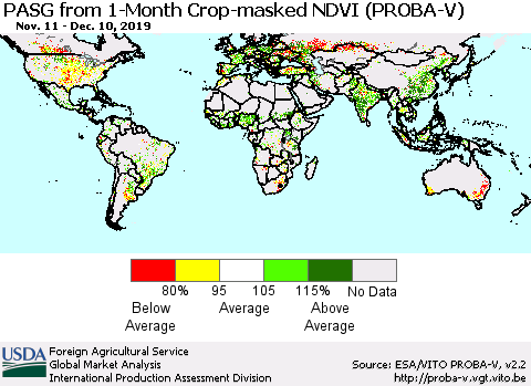 World PASG from 1-Month Crop-masked NDVI (PROBA-V) Thematic Map For 12/1/2019 - 12/10/2019