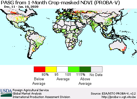 World PASG from 1-Month Crop-masked NDVI (PROBA-V) Thematic Map For 1/1/2020 - 1/10/2020