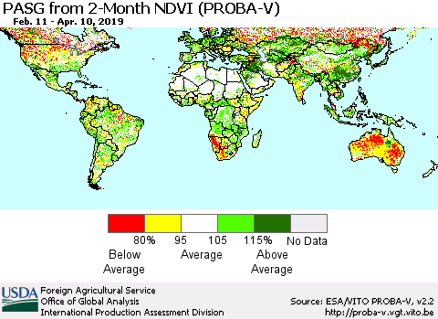 World PASG from 2-Month NDVI (PROBA-V) Thematic Map For 4/1/2019 - 4/10/2019
