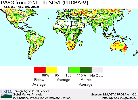 World PASG from 2-Month NDVI (PROBA-V) Thematic Map For 11/11/2019 - 11/20/2019