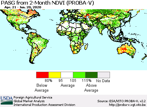 World PASG from 2-Month NDVI (PROBA-V) Thematic Map For 6/11/2020 - 6/20/2020