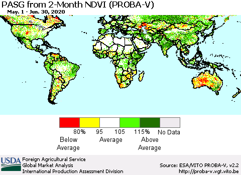 World PASG from 2-Month NDVI (PROBA-V) Thematic Map For 6/21/2020 - 6/30/2020