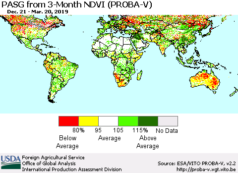 World PASG from 3-Month NDVI (PROBA-V) Thematic Map For 3/11/2019 - 3/20/2019