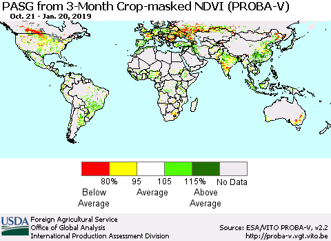World PASG from 3-Month Crop-masked NDVI (PROBA-V) Thematic Map For 1/11/2019 - 1/20/2019