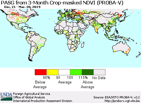 World PASG from 3-Month Crop-masked NDVI (PROBA-V) Thematic Map For 3/11/2019 - 3/20/2019