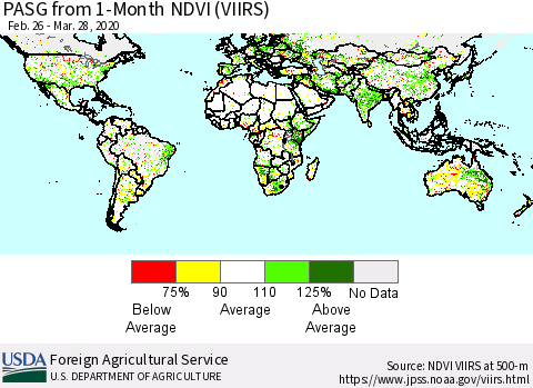 World PASG from 1-Month NDVI (VIIRS) Thematic Map For 3/21/2020 - 3/31/2020