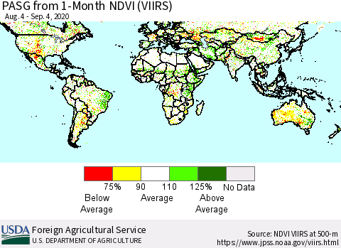 World PASG from 1-Month NDVI (VIIRS) Thematic Map For 9/1/2020 - 9/10/2020