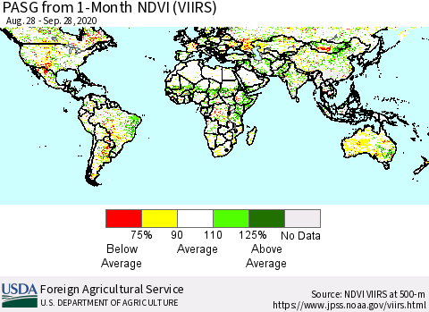 World PASG from 1-Month NDVI (VIIRS) Thematic Map For 9/21/2020 - 9/30/2020