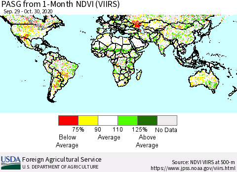 World PASG from 1-Month NDVI (VIIRS) Thematic Map For 10/21/2020 - 10/31/2020