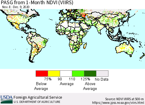 World PASG from 1-Month NDVI (VIIRS) Thematic Map For 12/1/2020 - 12/10/2020