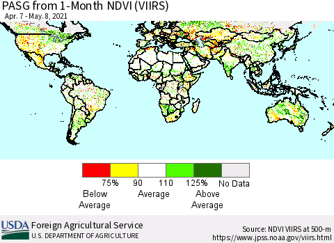 World PASG from 1-Month NDVI (VIIRS) Thematic Map For 5/1/2021 - 5/10/2021