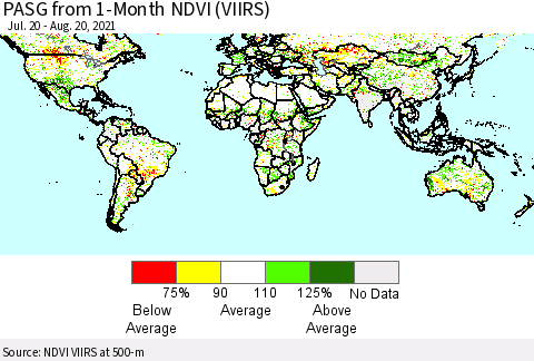 World PASG from 1-Month NDVI (VIIRS) Thematic Map For 8/11/2021 - 8/20/2021