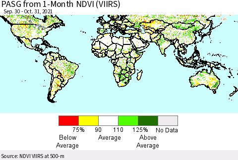 World PASG from 1-Month NDVI (VIIRS) Thematic Map For 10/21/2021 - 10/31/2021