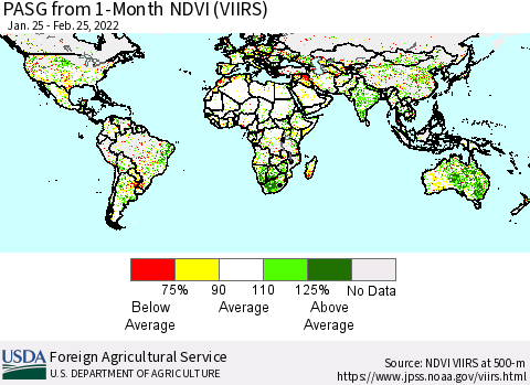 World PASG from 1-Month NDVI (VIIRS) Thematic Map For 2/21/2022 - 2/28/2022