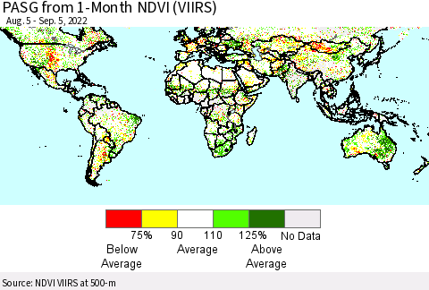 World PASG from 1-Month NDVI (VIIRS) Thematic Map For 8/29/2022 - 9/5/2022