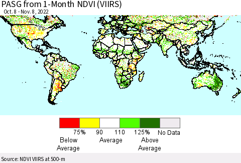 World PASG from 1-Month NDVI (VIIRS) Thematic Map For 11/1/2022 - 11/8/2022