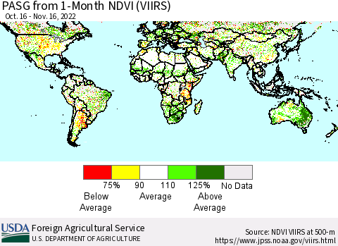 World PASG from 1-Month NDVI (VIIRS) Thematic Map For 11/11/2022 - 11/20/2022