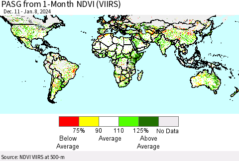 World PASG from 1-Month NDVI (VIIRS) Thematic Map For 1/1/2024 - 1/8/2024