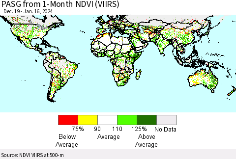 World PASG from 1-Month NDVI (VIIRS) Thematic Map For 1/9/2024 - 1/16/2024