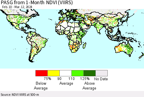 World PASG from 1-Month NDVI (VIIRS) Thematic Map For 3/5/2024 - 3/12/2024