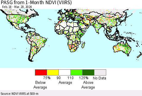World PASG from 1-Month NDVI (VIIRS) Thematic Map For 3/13/2024 - 3/20/2024